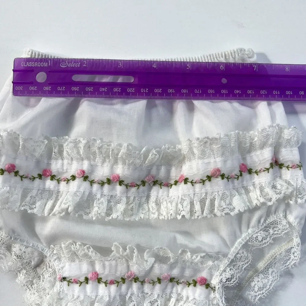 Vintage Alexis Baby Girl 6M Diaper Cover Handi-Panti Bloomers White Pink W/Lace